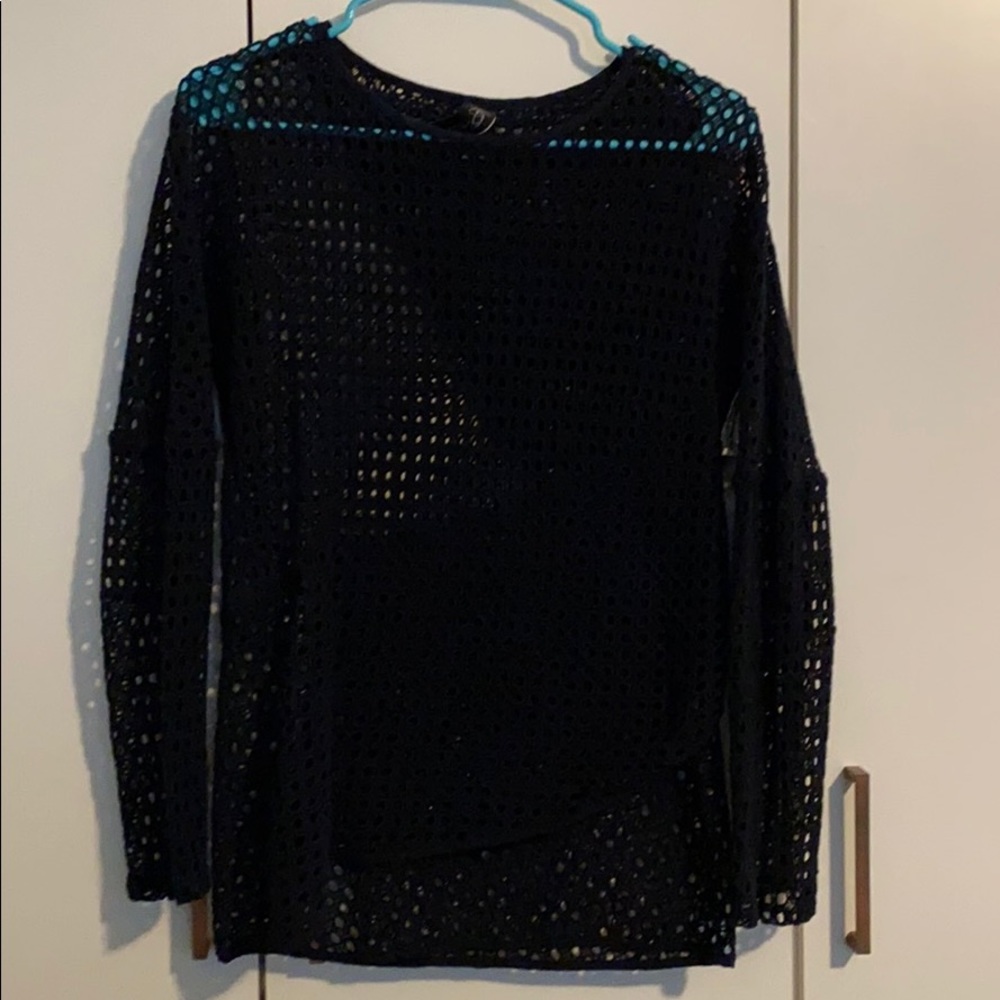 Zero + Mario Cornejo Navy Eyelet L/S top Size M - Picture 2 of 5